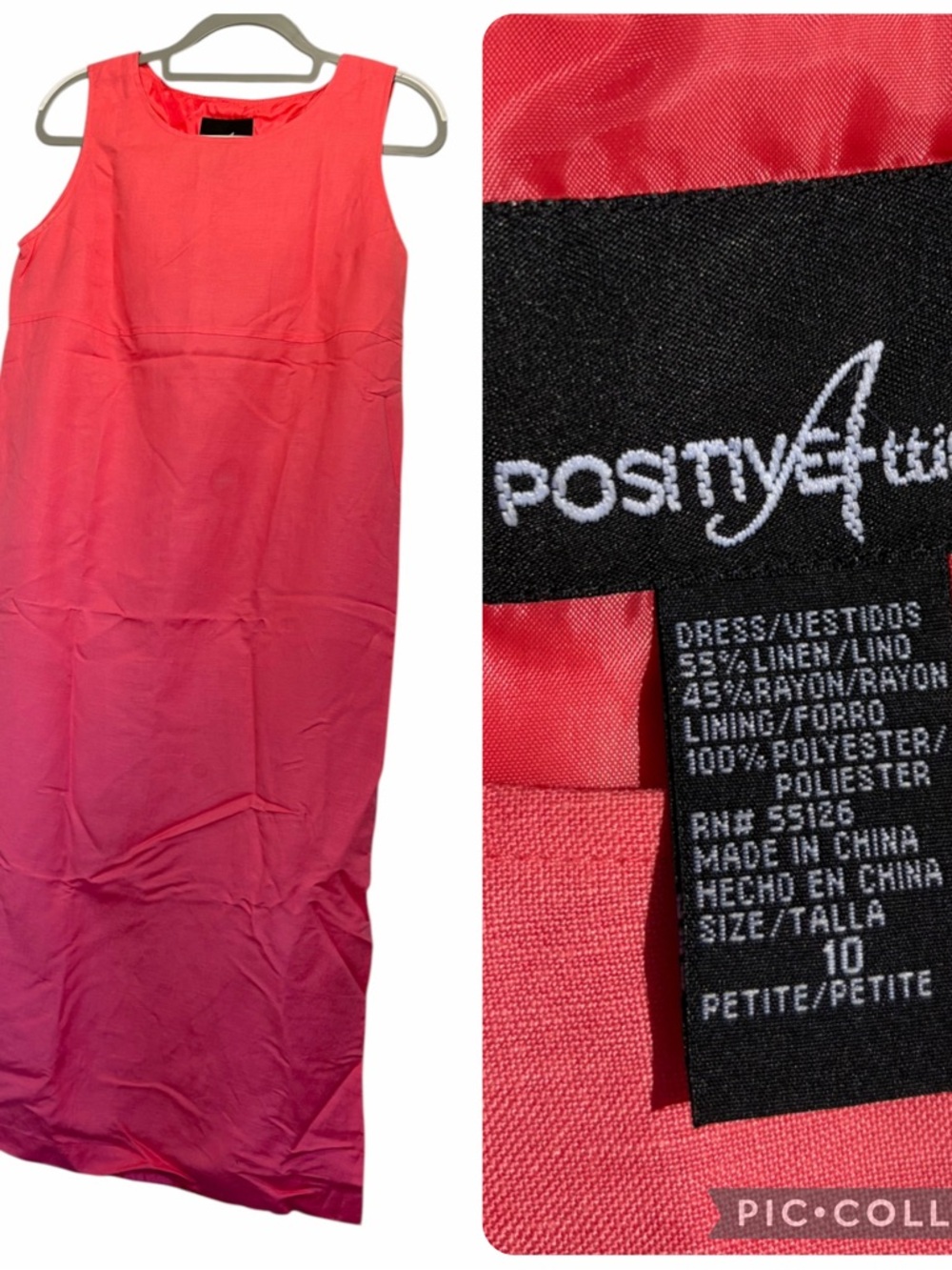 Positive Attitude linen rayon blend Coral Maxi dress FLAWED 10 Vtg